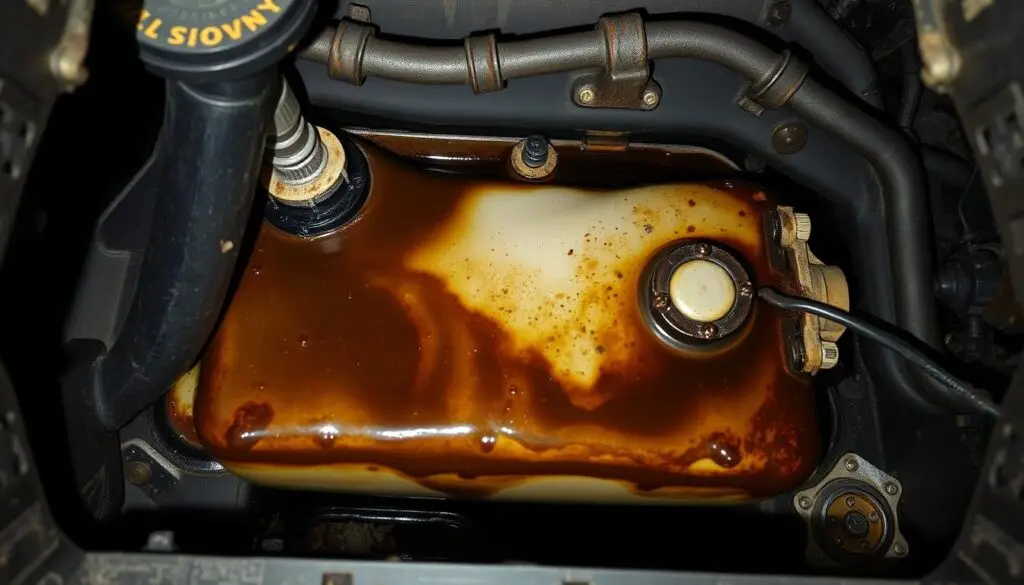 Comparison of clean and contaminated hydraulic fluid samples showing particle contamination effects