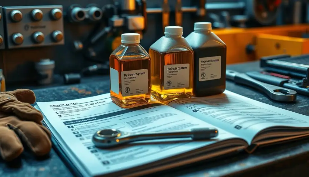 Hydraulic fluid samples showing clean versus contaminated conditions with testing equipment