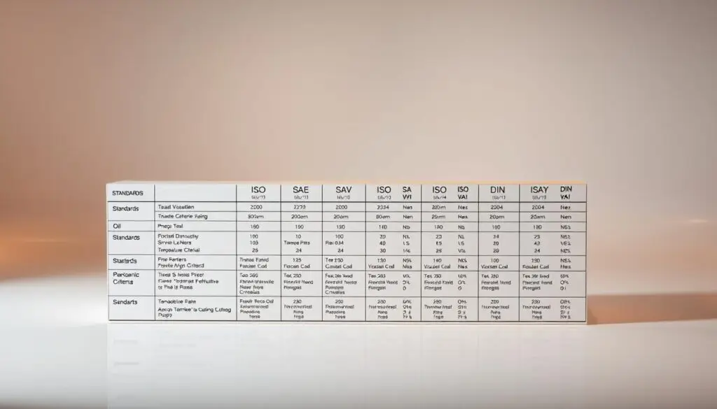 Comparison chart of ISO, ASTM, and DIN hydraulic fluid specifications and classifications