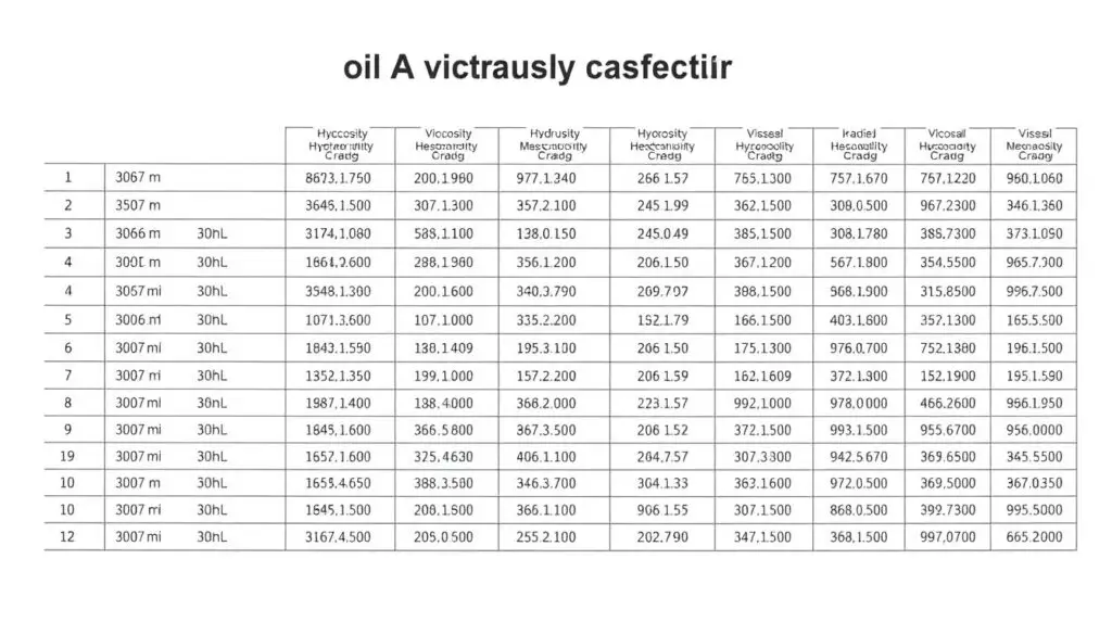 Hydraulic oil viscosity classification chart showing ISO VG grades and temperature ranges