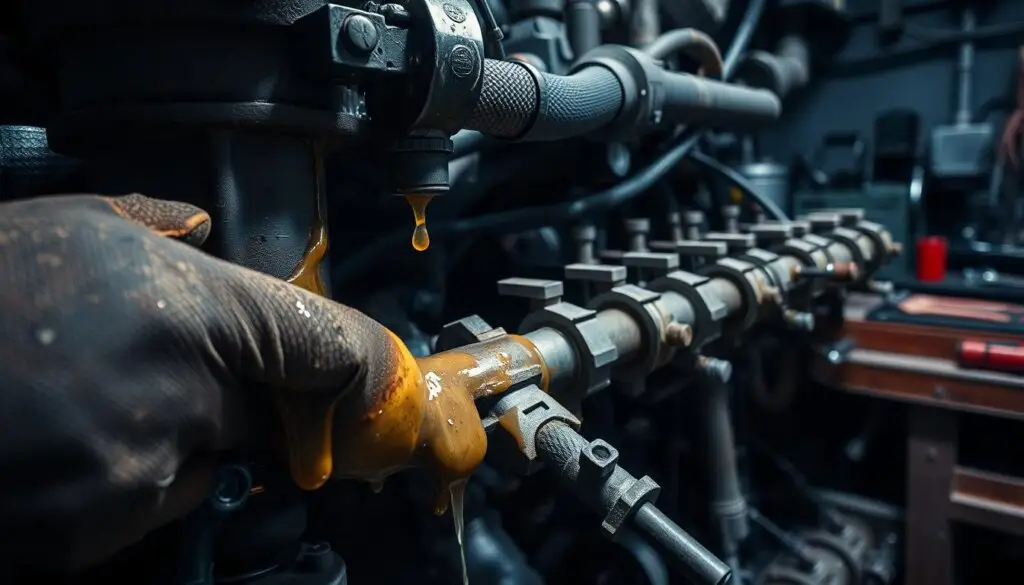 hydraulic fluid contamination and leak inspection on used construction equipment