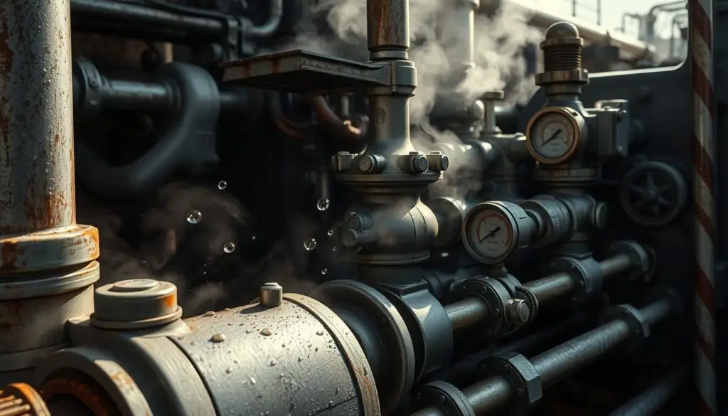 Infrared temperature measurement of hydraulic system components showing thermal patterns