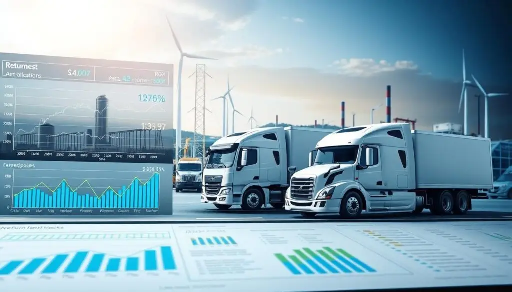 Financial model showing hydrogen truck ROI calculation with incentives and operational savings over time