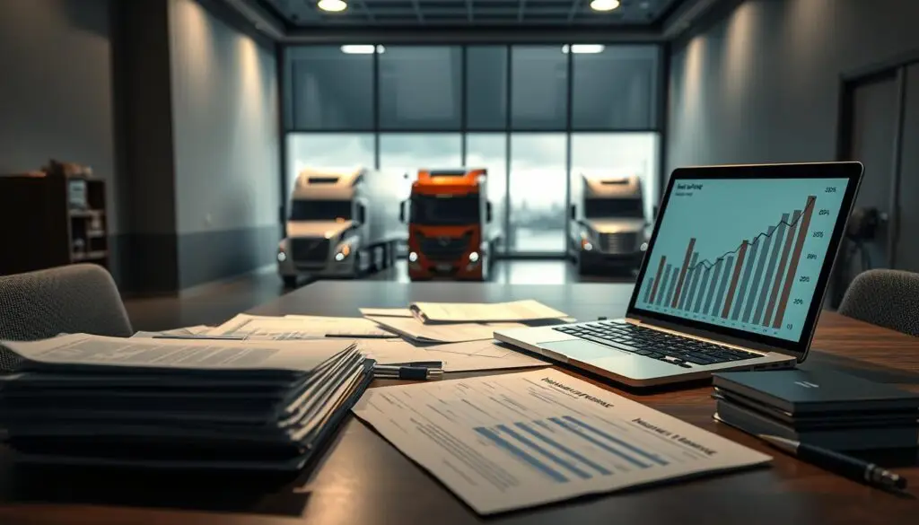 Commercial truck insurance policy documents showing premium calculation factors and CSA score impact