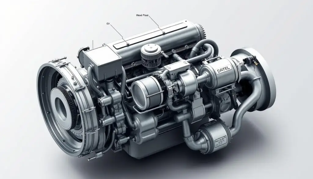 Integrated aftertreatment diesel emission technology components showing DOC, DPF, SCR, and EGR system layout