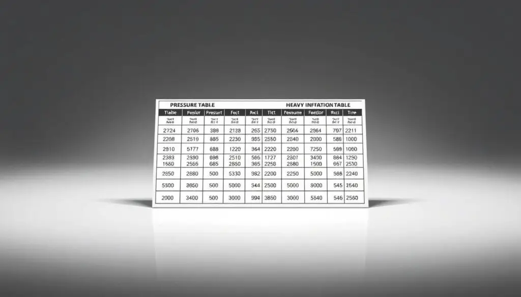 Example load inflation table showing tire pressure specifications for different axle weights