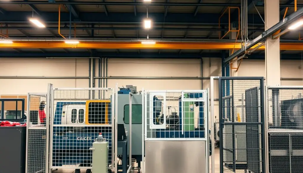 Properly guarded industrial machinery in heavy duty repair shop
