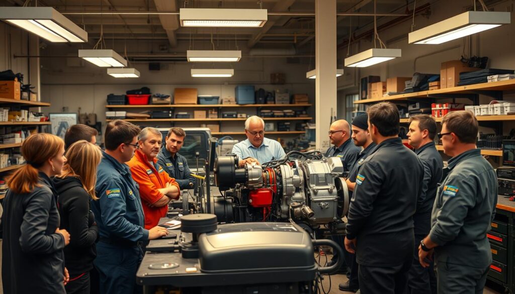 Diesel technicians participating in hands-on ASE certification training program