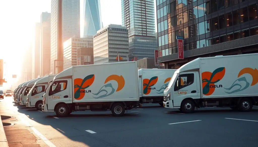 Medium-duty electric delivery truck at loading dock demonstrating urban commercial fleet applications