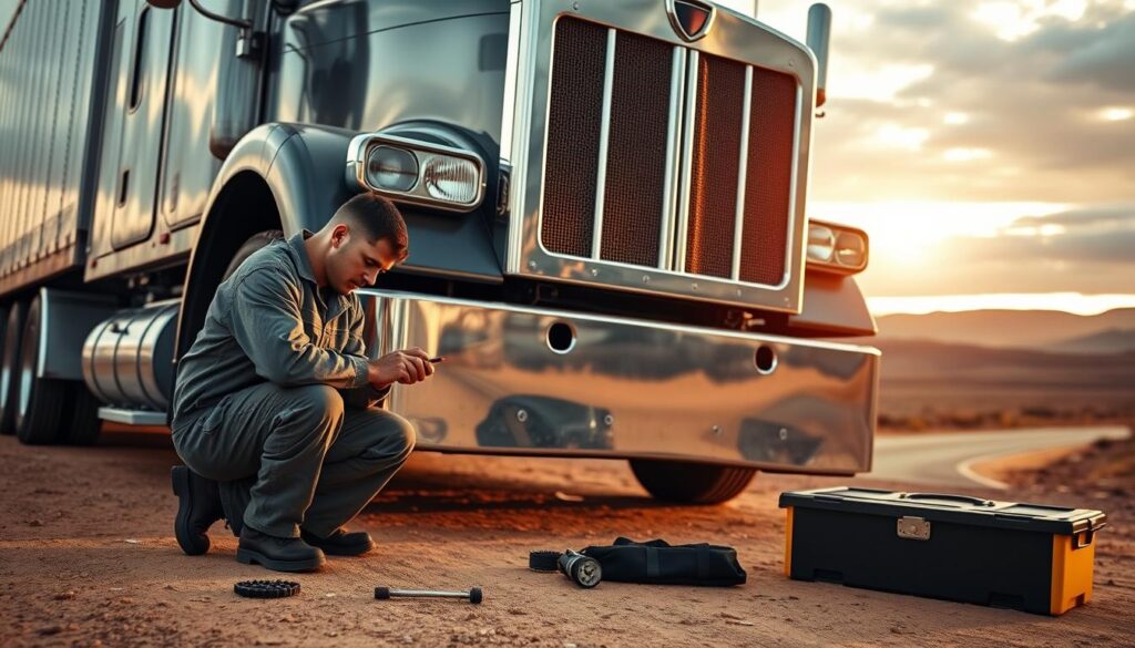 mobile diesel mechanic performing on-site truck repair