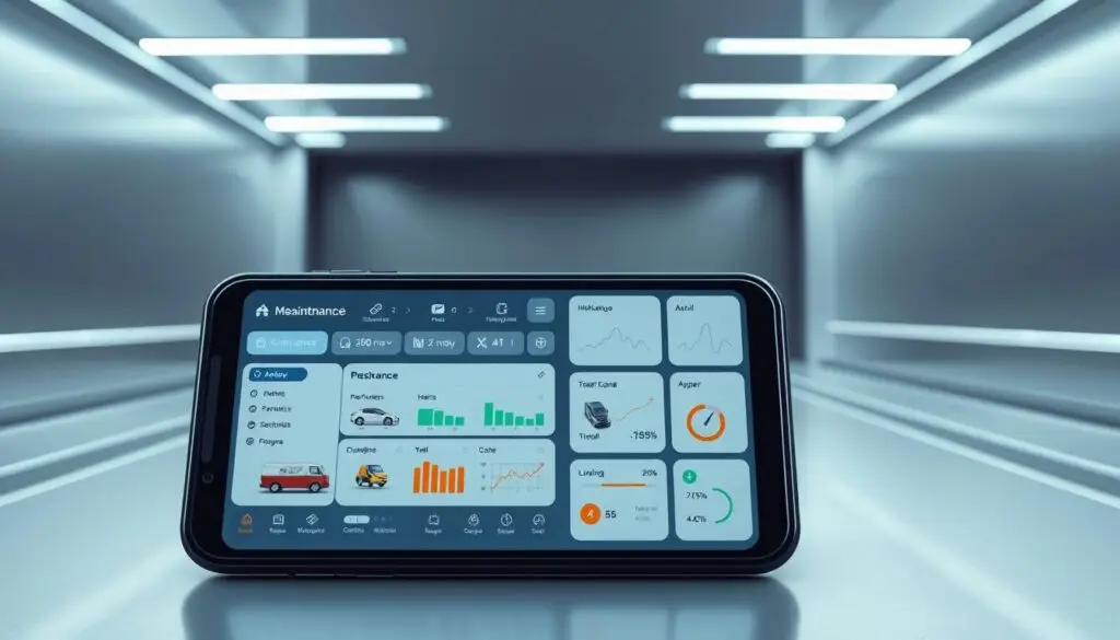 Mobile fleet maintenance app interface showing digital vehicle inspection checklist on tablet device