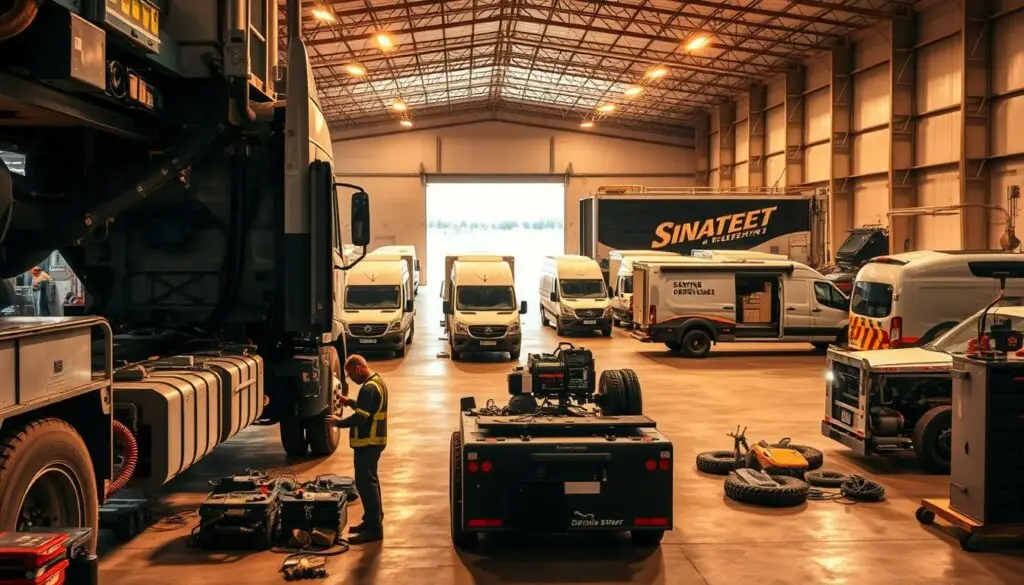 Fully equipped mobile diesel repair service truck with diagnostic tools, crane, and parts inventory