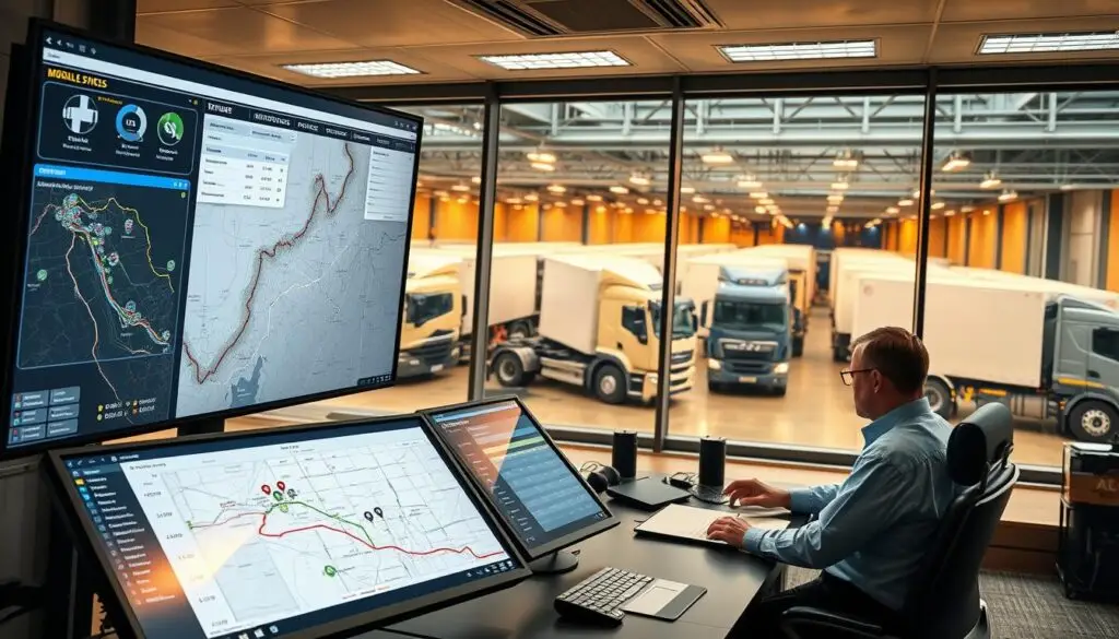 Fleet manager reviewing mobile service investment strategy documents