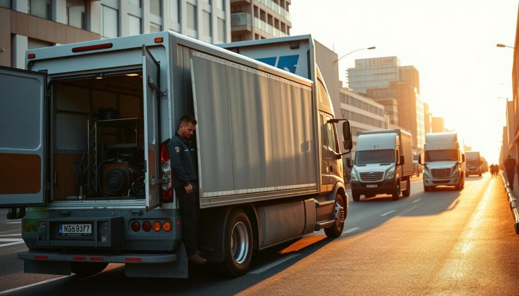 Mobile truck repair service vehicle arriving at roadside breakdown location
