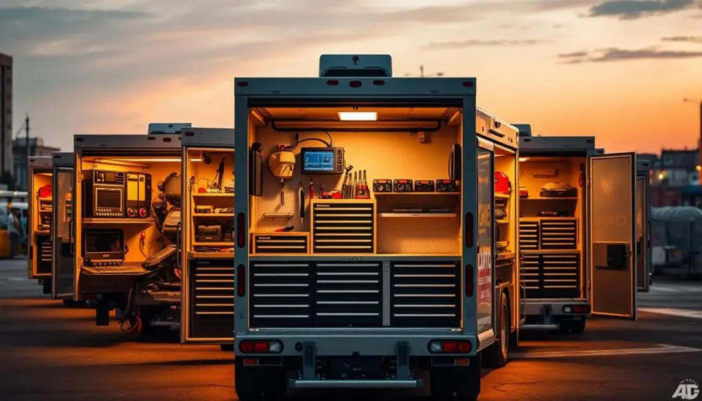 Mobile workshop truck with custom shelving systems and professional upfitting for service operations