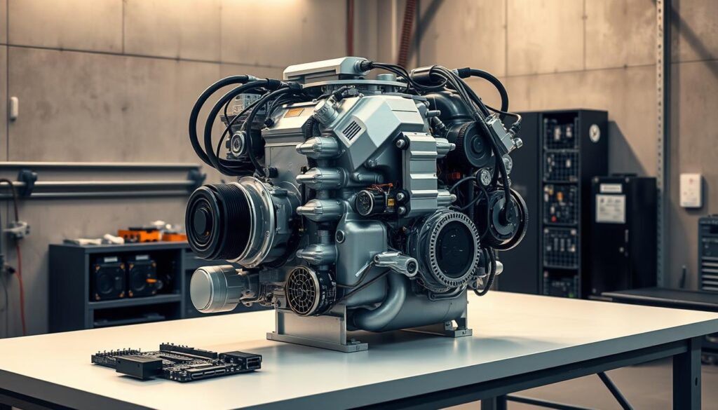Modern diesel engine with electronic control systems and high-pressure fuel injection components