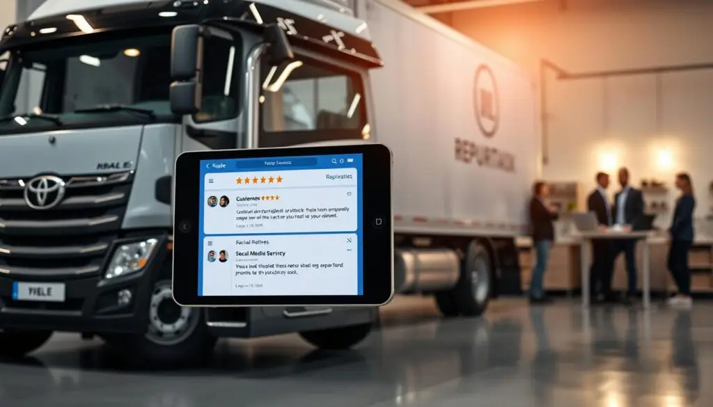 Mobile truck repair business managing online reviews and customer testimonials