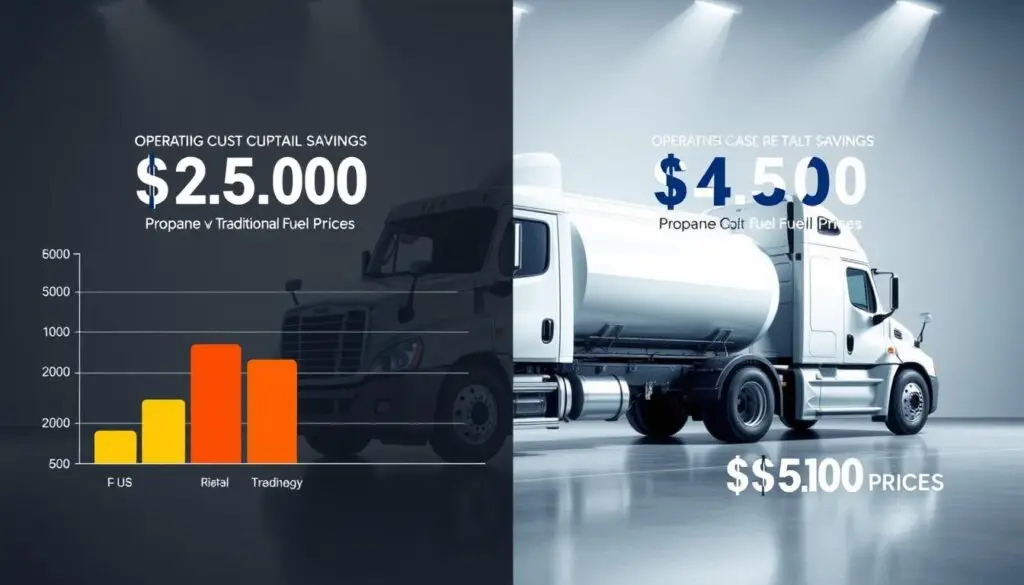 bar chart comparing propane gasoline and diesel fuel costs showing propane savings advantage