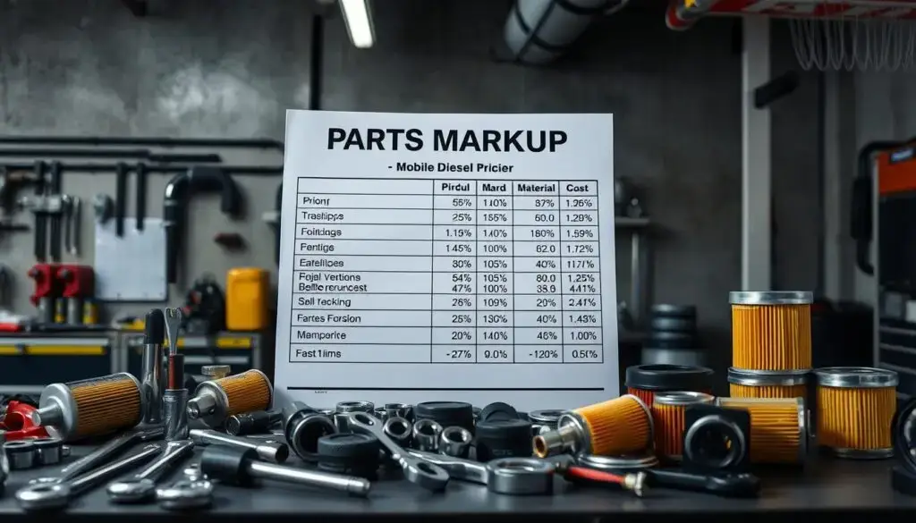 Chart showing recommended markup percentages for different diesel component categories