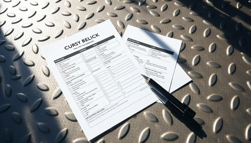 pre-trip inspection checklist showing systematic evaluation by vehicle area