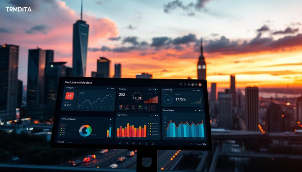 Fleet management predictive analytics dashboard displaying maintenance forecasting and route optimization data