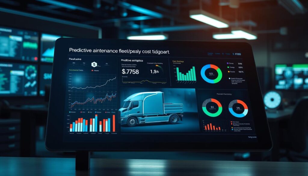 Fleet management analytics dashboard displaying predictive maintenance alerts and vehicle health data