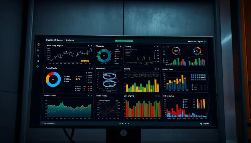 Predictive maintenance dashboard displaying fleet analytics with vehicle health indicators and maintenance scheduling interface