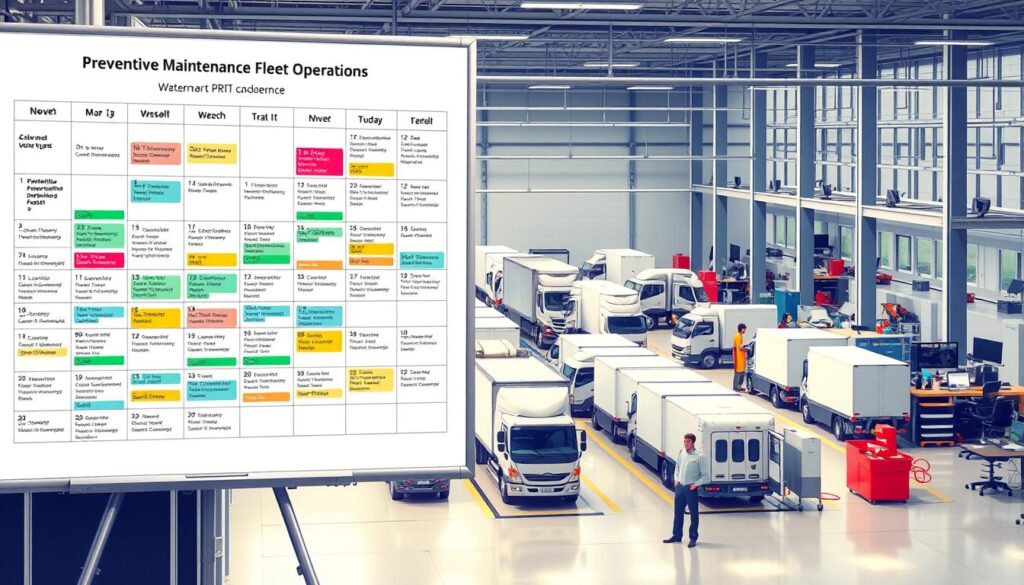 Fleet preventive maintenance calendar showing scheduled service intervals and inspection dates