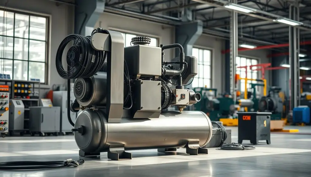 Fleet maintenance shop with air compressor system supporting multiple service bays