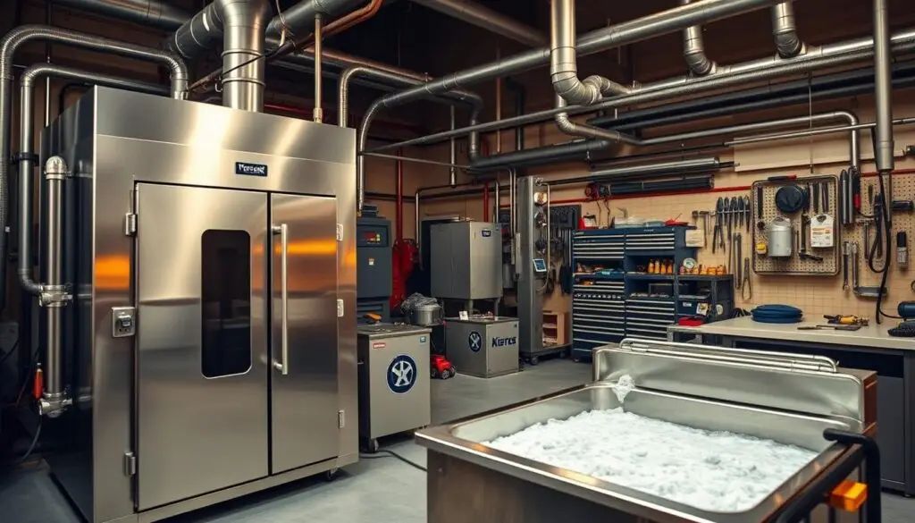 DPF thermal cleaning oven and pneumatic cleaning equipment in service facility