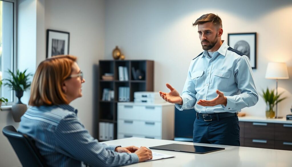 Service advisor explaining repair options to fleet customer at heavy-duty truck dealership