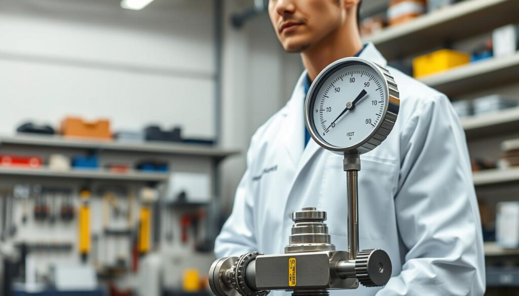 Dual-scale compression gauge showing PSI and bar measurements for diesel testing