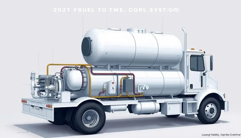 propane fuel system components showing tank, vaporizer, and fuel delivery in commercial truck conversion