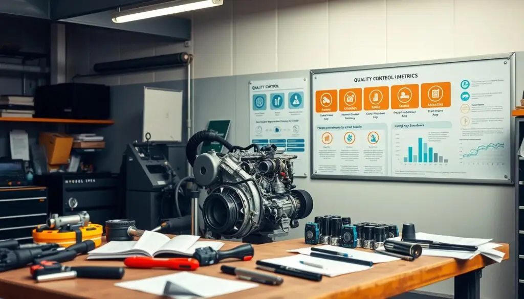Quality control inspection checklist being completed during diesel engine repair