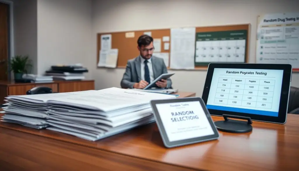 Random drug testing selection process showing immediate notification requirements and testing protocols