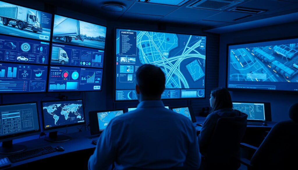 Fleet management dashboard showing real-time safety alerts and driver behavior monitoring