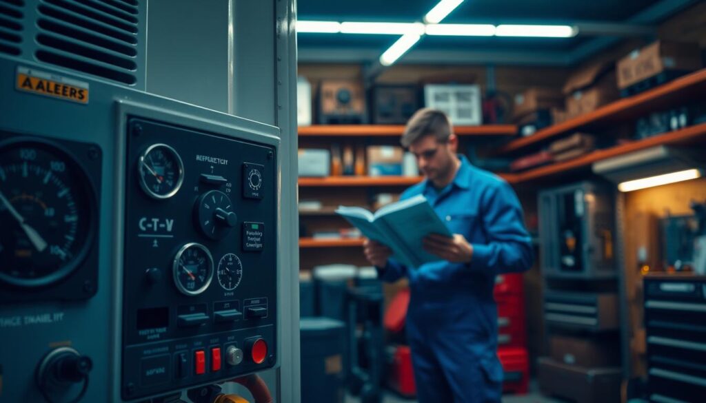 Diagnostic equipment displaying reefer unit alarm codes during troubleshooting