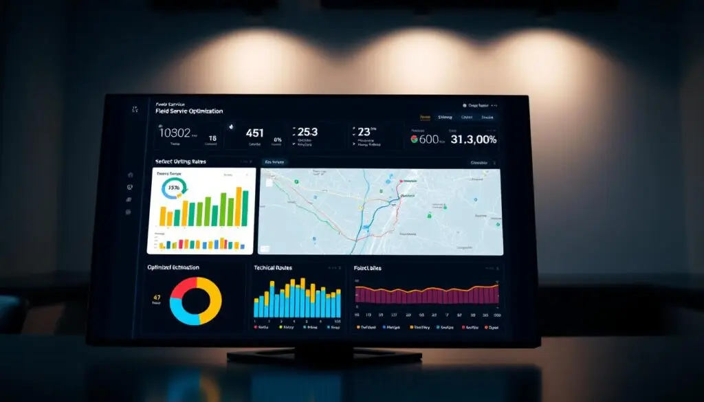 Route optimization dashboard showing efficient technician routing for heavy-duty fleet service productivity