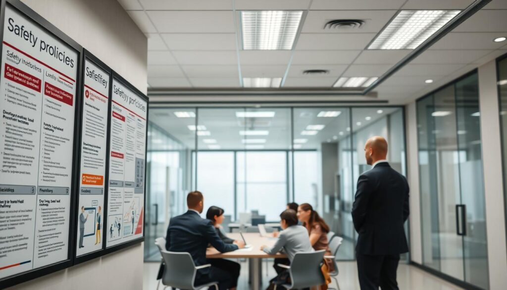 Safety policies enforcement and distribution framework showing policy development, communication, and enforcement stages