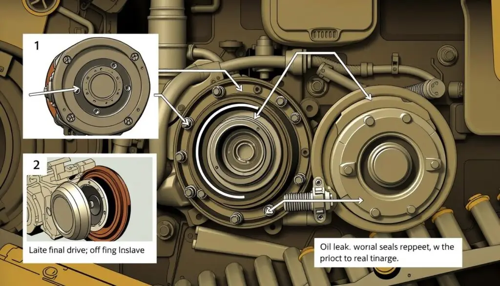 Technician replacing duo-cone seal on final drive hub assembly