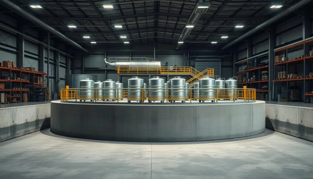 engineered secondary containment system with proper drainage for diesel shop chemical storage