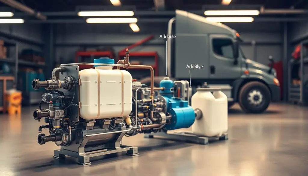 Selective catalytic reduction system diagram showing DEF injection into exhaust stream