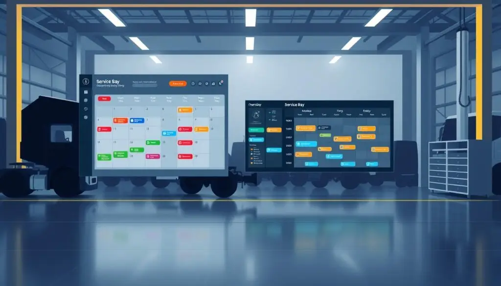 Service bay scheduling dashboard with visual capacity indicators