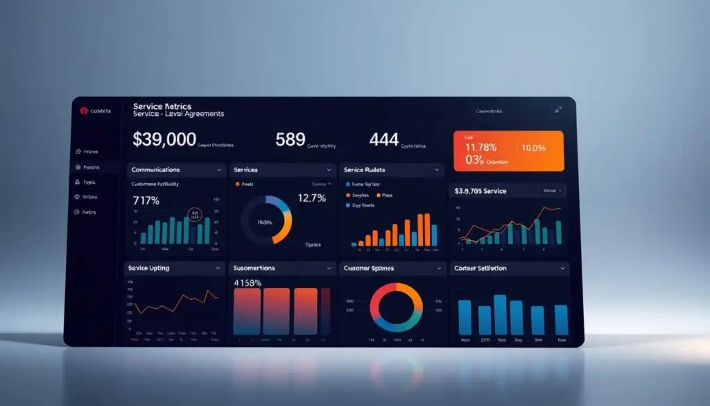 Service level tracking interface showing vendor response times and communication metrics