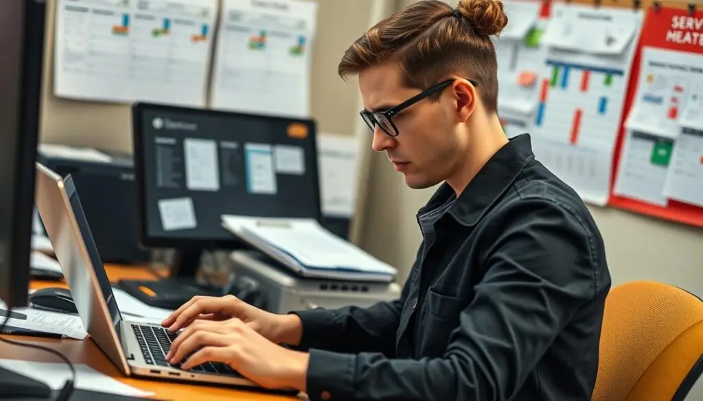 Heavy-duty service writer managing workflow coordination and appointment scheduling for fleet customers