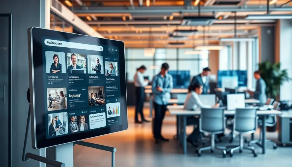 Shop manager creating recruitment video content on smartphone for social media diesel tech outreach