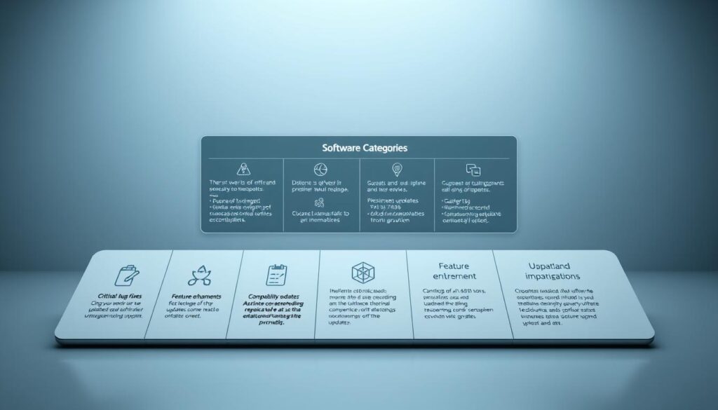 Screen showing different software update categories including firmware, protocols, and databases