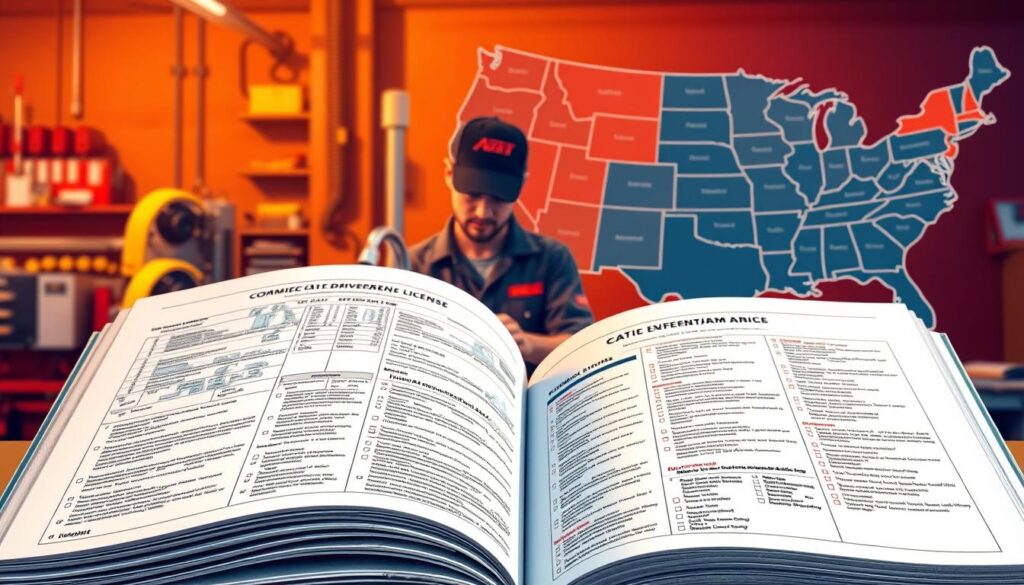 Map of United States representing varying state CDL requirements for diesel mechanics, showing how regulations differ by jurisdiction