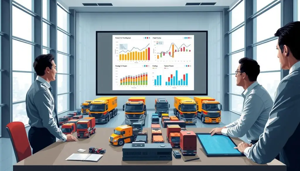 Strategic fleet implementation planning process diagram showing assessment, deployment, and optimization phases