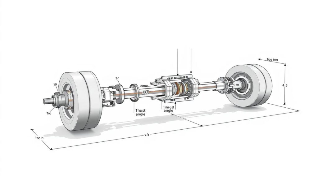 Tandem axle thrust angle diagram showing proper perpendicular alignment to centerline